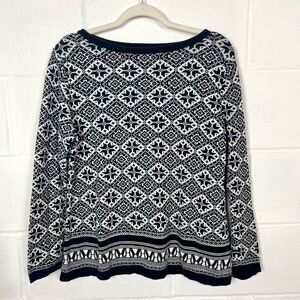 Karen Scott Sweater Black & White Nordic Fair Isle‎ Snowflake Penguin Cabin M